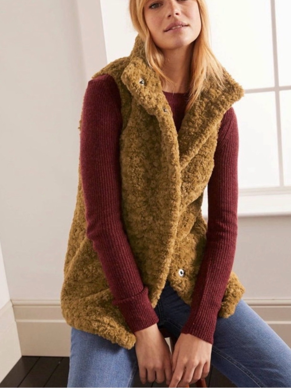 Boden Haddon Faux Fur Teddy Gilet Vest, Size 6